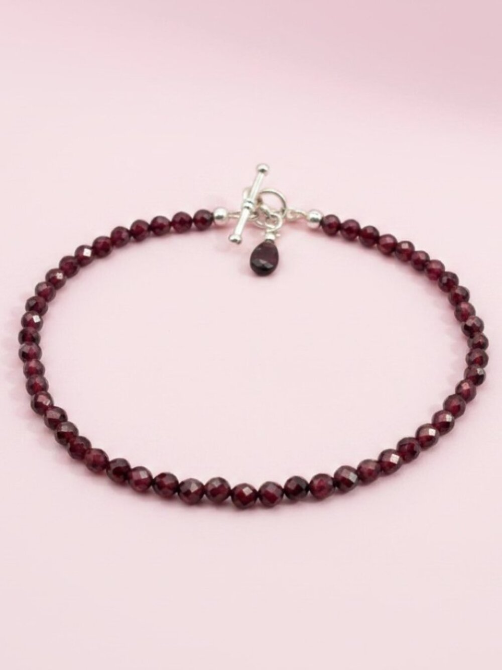 Handmade Natural Garnet Bracelet in Sterling Silver, January Birthstone